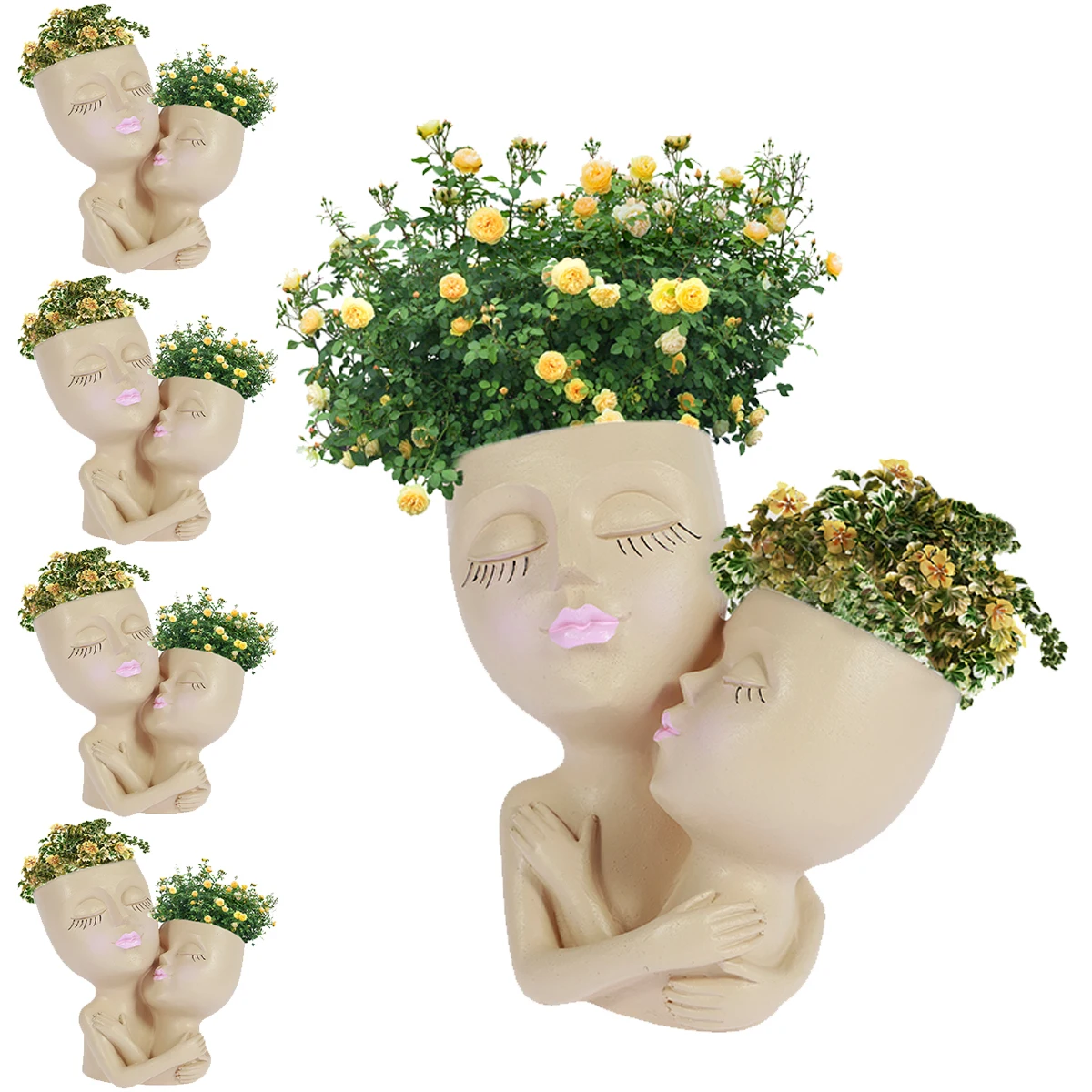 5PCS/1PCS Face Planter Pots Head Flower Pots Planters Double Cute Plant Pots for Succulent Ideal Present Ideas Indoor Plants