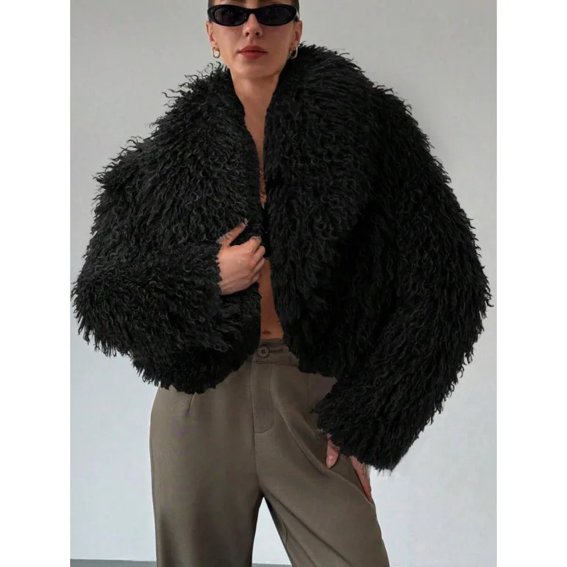 

Свободное пальто из искусственного меха и кожи для женщин, верхняя одежда на весну, модный повседневный стиль, без бренда, без зарегистрированной торговой марки