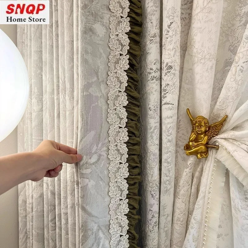 

Custom Size French Classical Chenille Dark Pattern Fabric Luxury Blackout Curtains for Living Room Bedroom Dining White Tulle