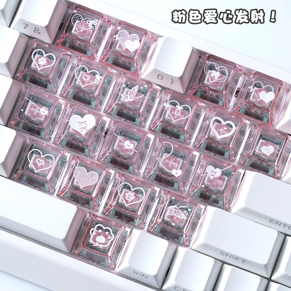 Cool Jazz PC Translucent Keycaps Cherry Profile Heart-Shaped DIY Keycaps 21 Keys for MX Switches Mechanical Mechanical Keyboards