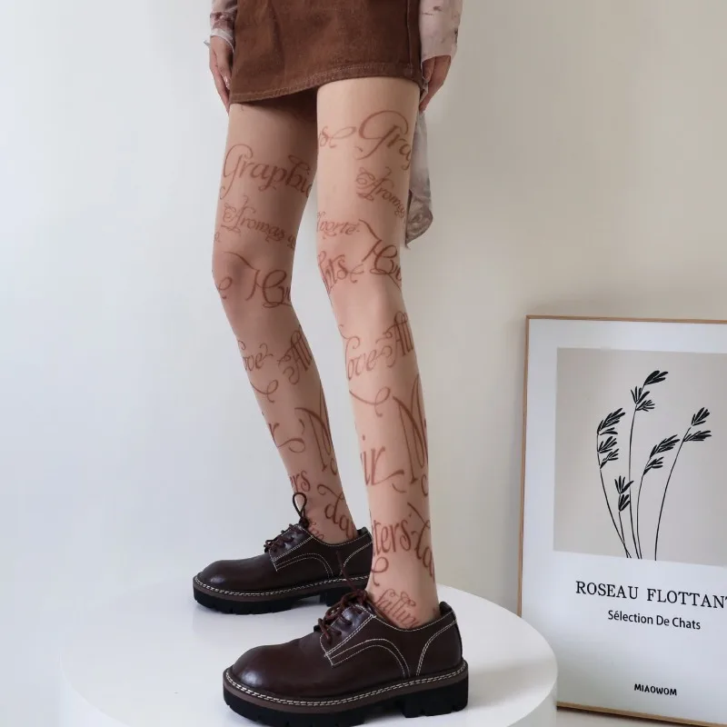 Letter Printed Fashion Stockings Women's Stretch Tights Female Spring Summer Bottoming Leggings Punk Style Pantyhose Ladies Y2K