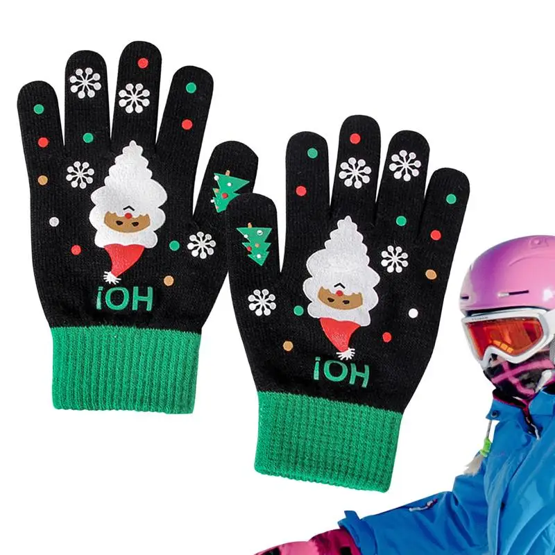 Christmas Gloves For Women Christmas Windproof Winter Thermal Gloves Cold Weather Thermal Anti Slip Heated Gloves For Hiking