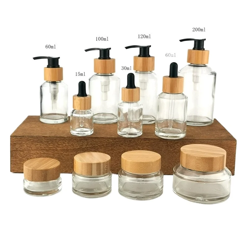 Natürliche Bambus Parfüm Flasche Glas Leere Creme Lotion Glas 15 ml-200 ml Reise DIY Kosmetische Behälter Shampoo Pumpe flasche