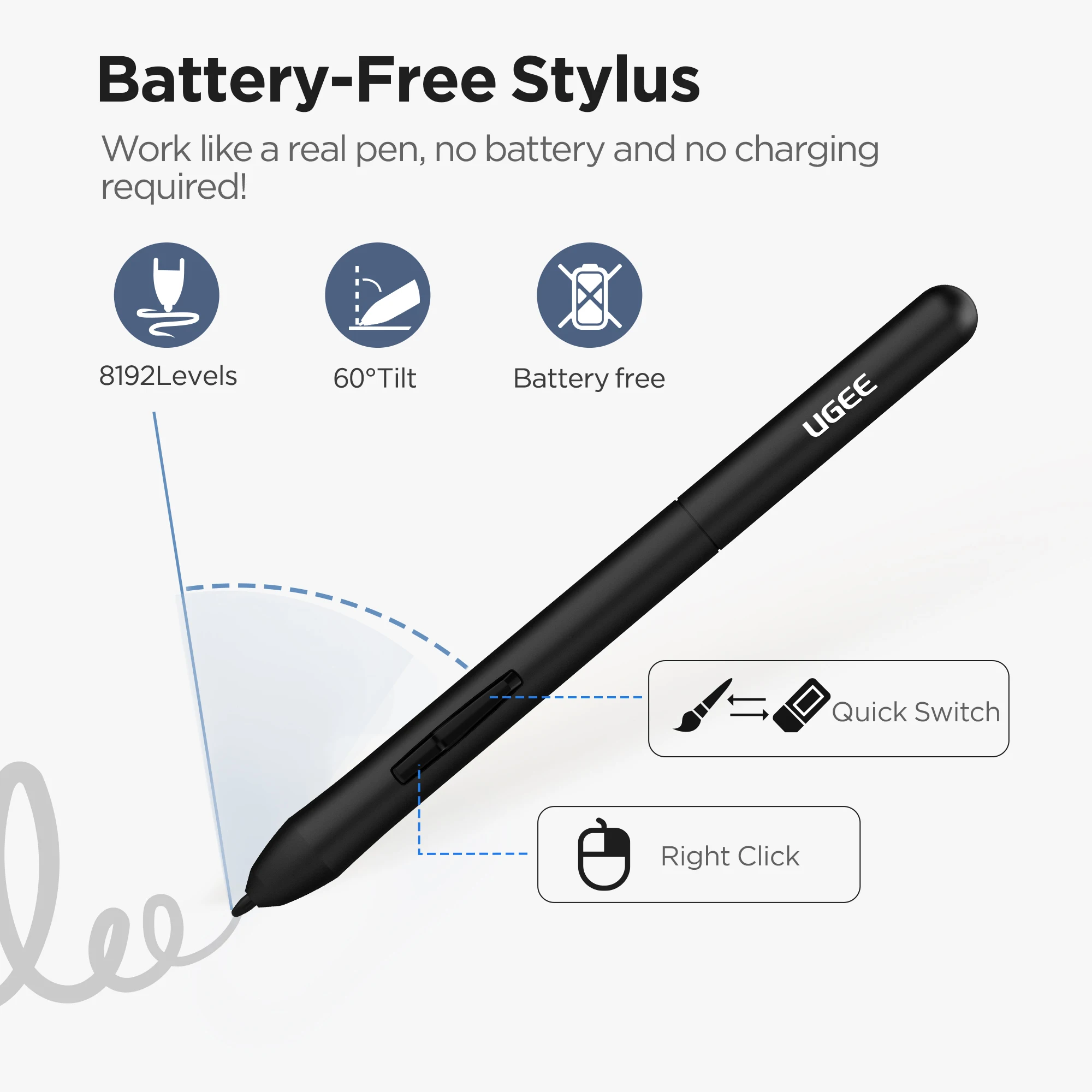 UGEE S640W Wireless Graphics Tablet 6 inch Digital Tablets Battery-free Stylus Support Android Windows Mac for Drawing Designing