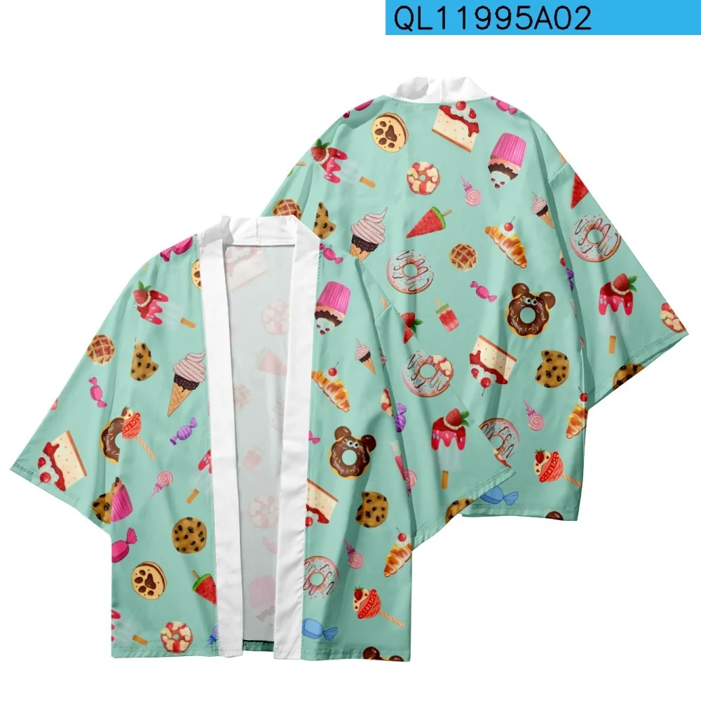 

Floral Dessert Printed Loose Japanese Kimono Streetwear Cardigan Robe Summer Women Men Haori Top Yukata