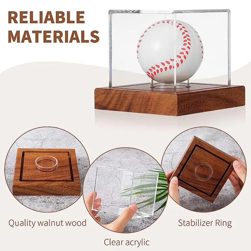 Baseball Display Box Baseball Showcase Autograph Ball Display Box UV Protected Wood Base Case Display for Official Size Baseball