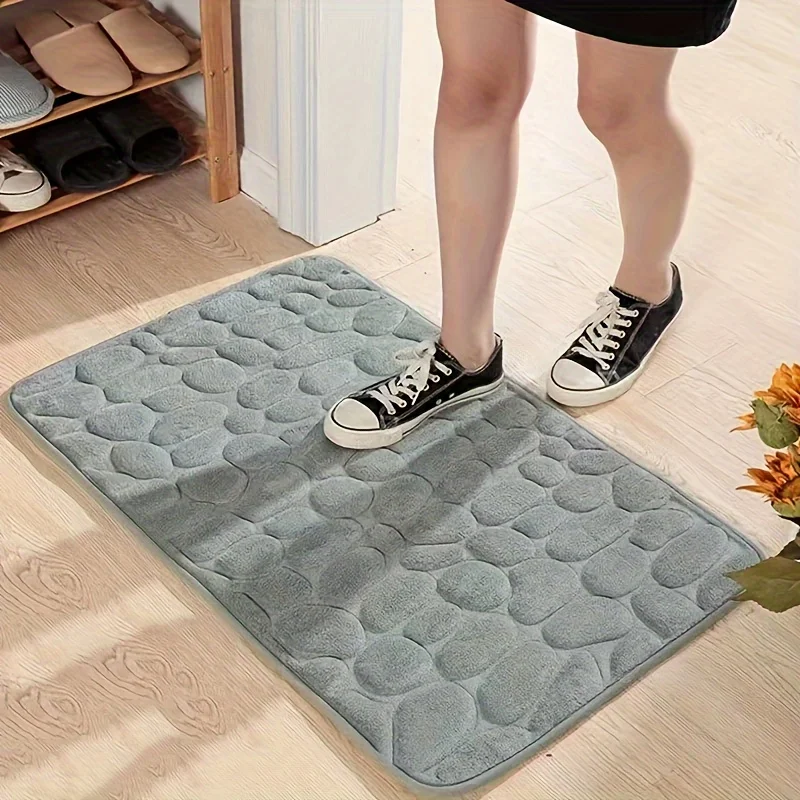 Coralline Velvet Stone Pattern Memory Foam Bathroom Mat Anti-Slip Entrance Door Mat High Absorbency Floor Rug for Kitchen