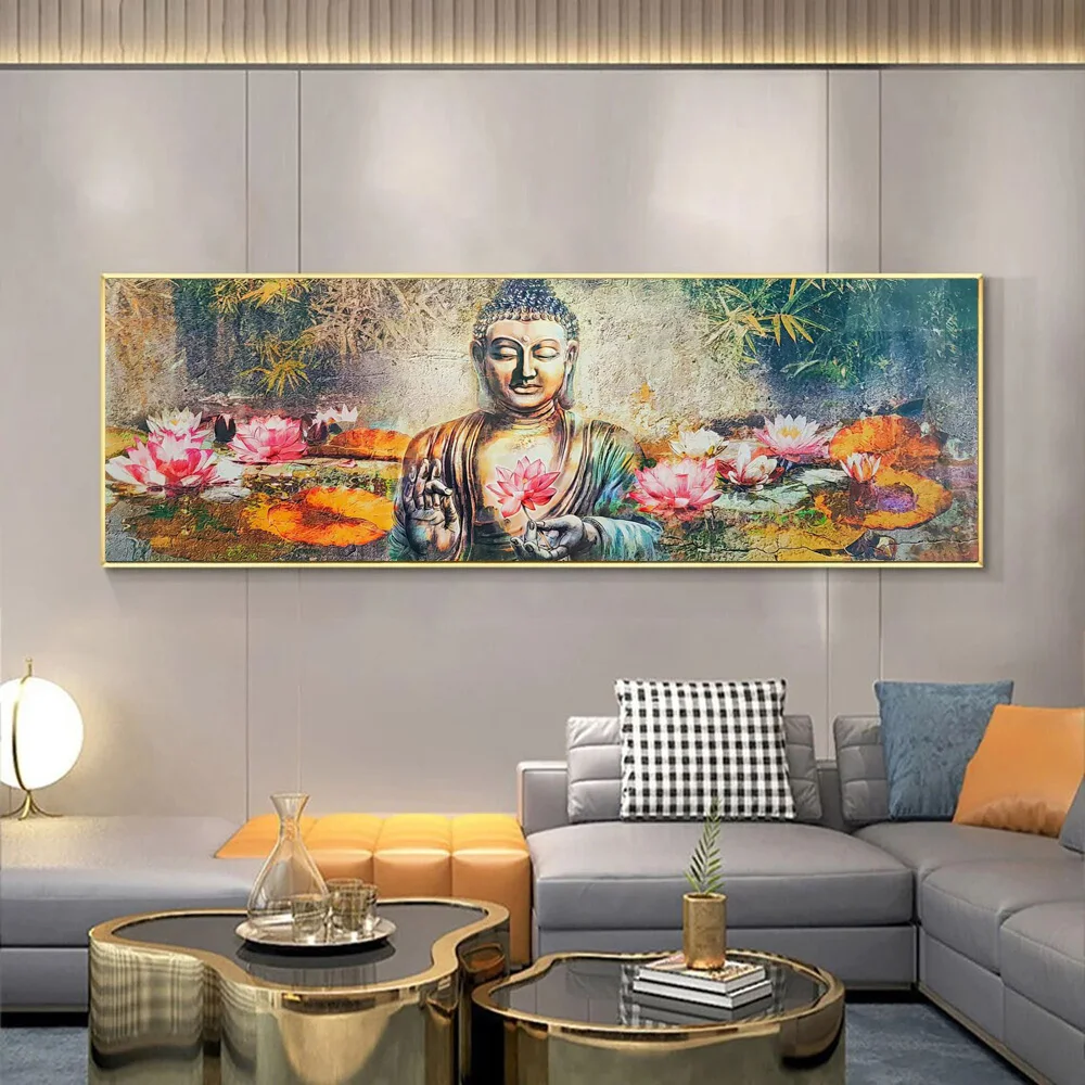 

Abstract Buddha Lotus Canvas Prints Watercolor Horizontal Wall Decor Buddhism Poster Zen Religion Painting For Living Room