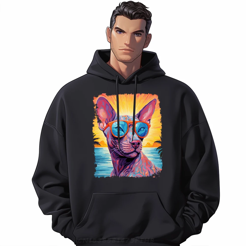 

Art Hawaiian Sphynx Hairless Cat Grahpic Pullover Durable and wear-resistant Funny Gifts Hoodies for Men