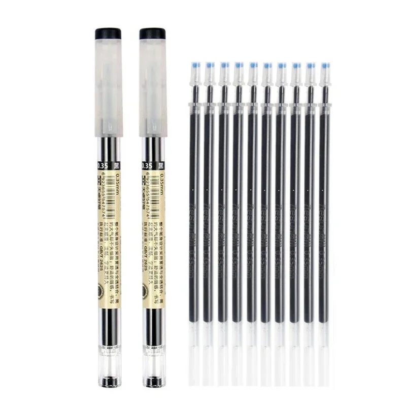 0.35mm Fine Gel Pen Set Blue/Black Ink Refills Rod for Marker Pens School Office Student Writing Drawing Stationery Cute Pens