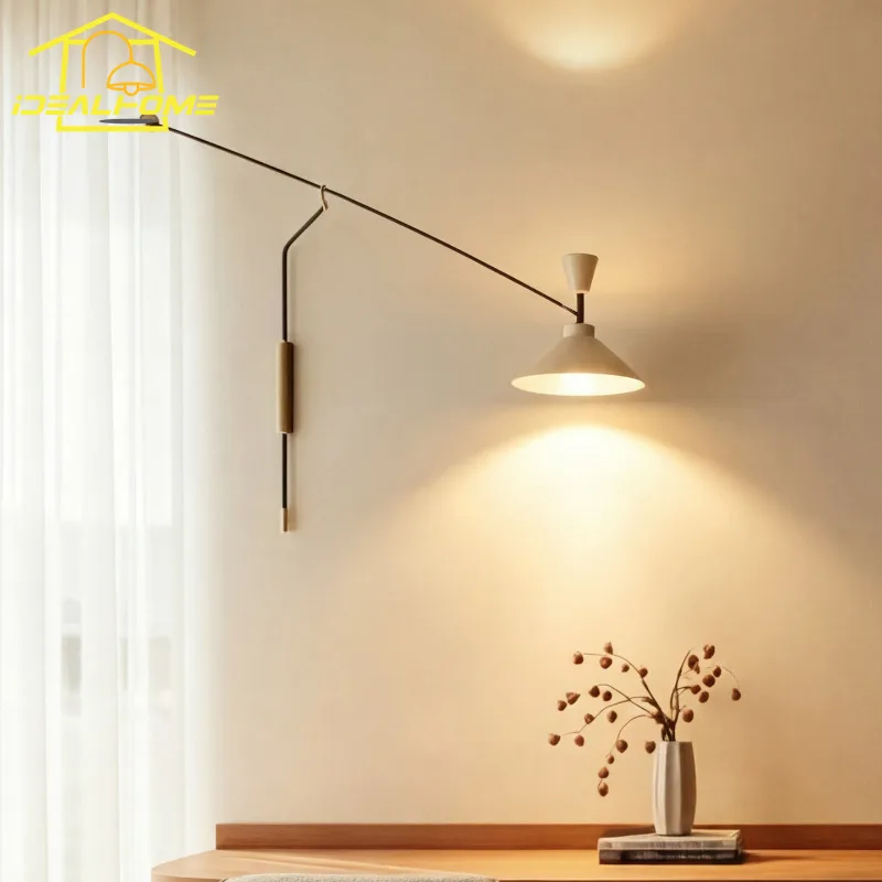 Designer Modern Long Pole Swing Arm Wall Lamp LED E27 Minimalist Adjustable Wall Mounted Bedroom Bedside Living Room Background