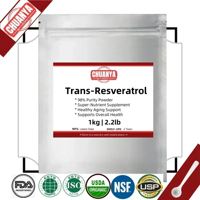 50-1000g Trans-Resveratrol Powder Antioxidant Supplement Skin Care,Helps Alleviate Oxidative Stress