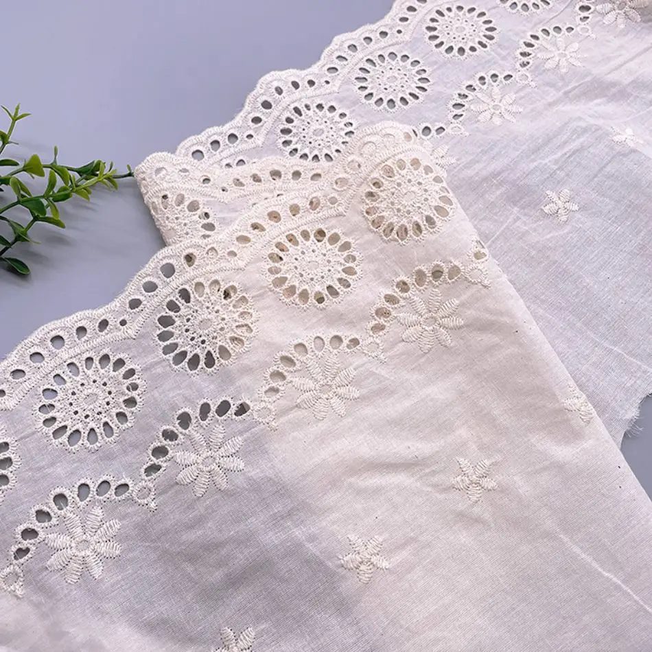 22cm wide large machine embroidered cotton lace women's skirt chrysanthemum pattern pure cotton embroidered lace sewing 3 yards