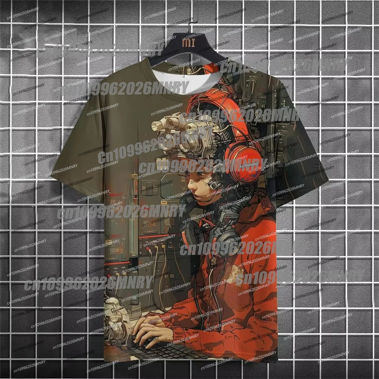 Japanese Men's T-Shirt 3D Cyber Mechanical Pattern Short Sleeve T-Shirt Oversized Harajuku Top Summer Men's Street Moto Tshirt