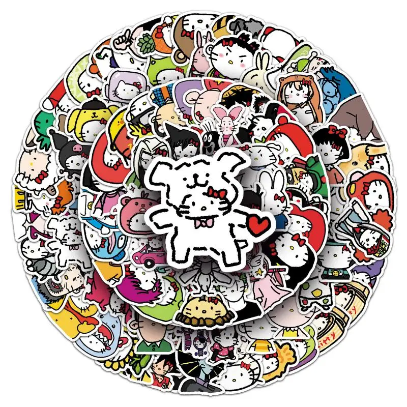 102Pcs Sanrio Hello Kitty Graffiti Stickers Cartoon Cute Notebook Decoration Cup Table Hand Account Stickers Girl Birthday Gift