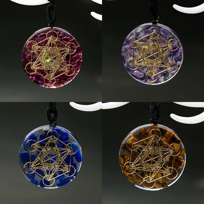 Nature Quartz Metatron Cubes Necklace Energy Star of David Pendant Healing Orgone Amethyst Obsidian Chakela Wicca Yoga Pendulum