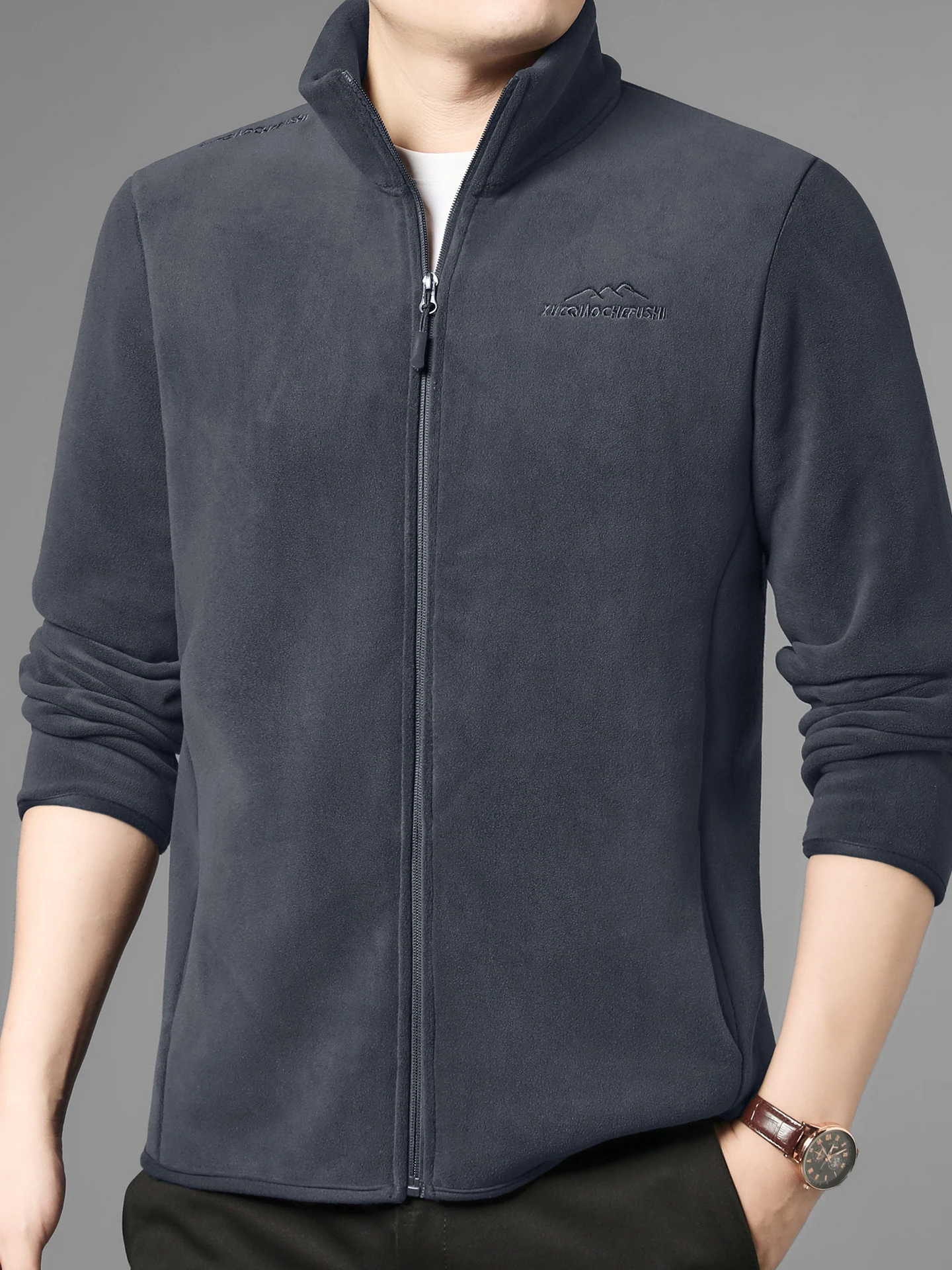 Chaqueta de Invierno para Hombre, Forro Polar, uesa, Cálida, Cuello Alto, Fibra de Poliéster, Cierre de Cremallera, Estilo ...