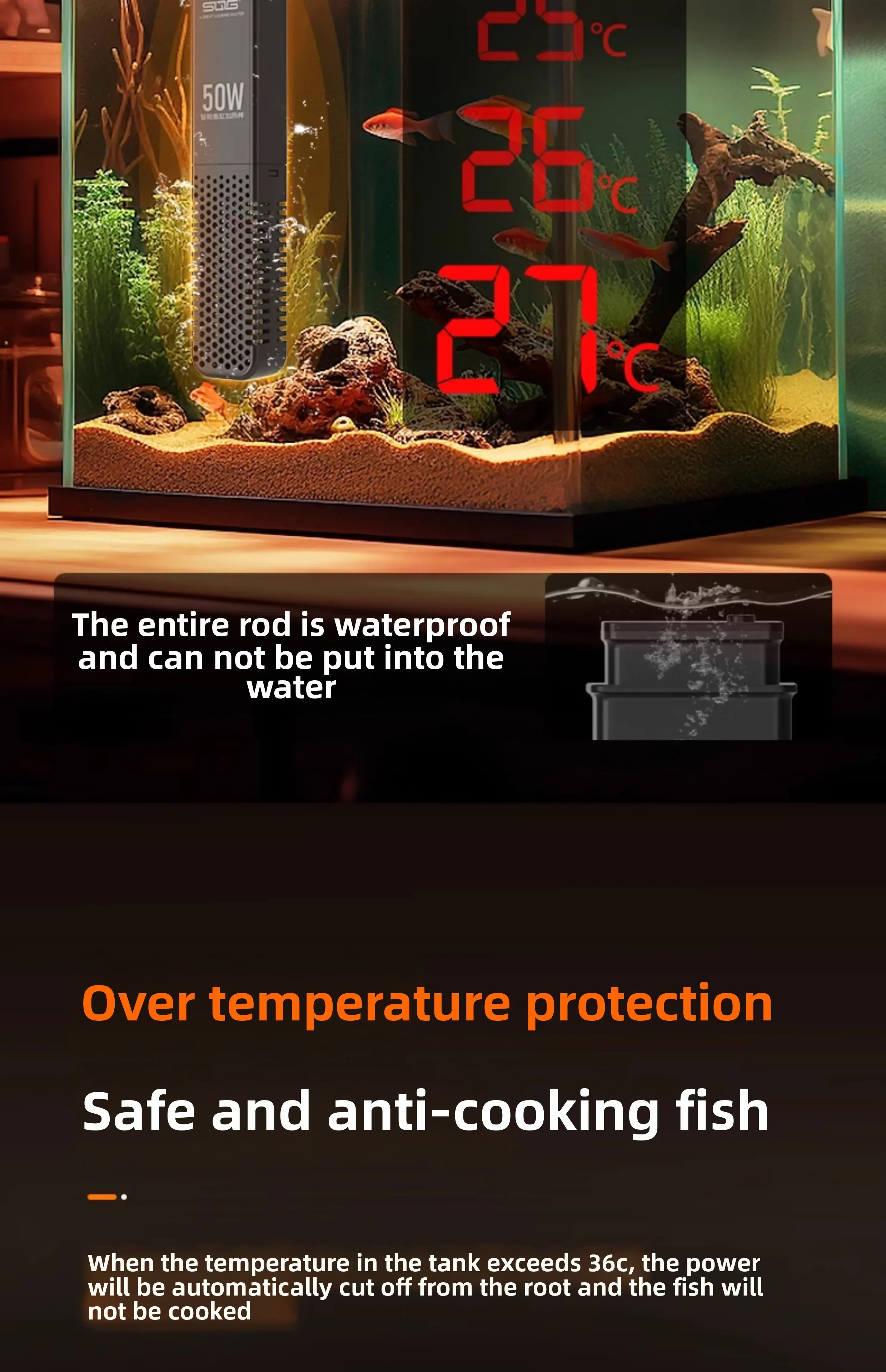 Suitable for Xiaomi smart fish tank special heating rod, automatic constant temperature and precise temperature control