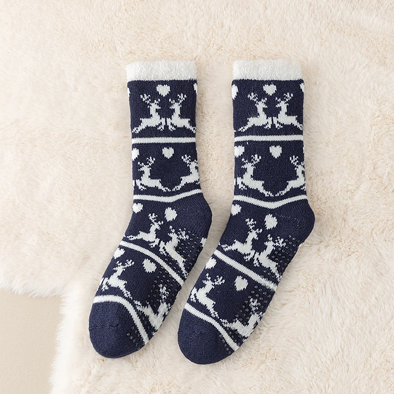 1 пара женских носков, утепленные флисовые домашние теплые средние носки, носки для сна, теплые нескользящие носки-тапочки, зимние носки, рождественские носки