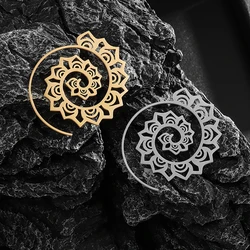 Buddhist Stainless Steel Mandala Lotus Earrings Pendant for Women Fashion Charm Indian Yoga Amulet Jewelry