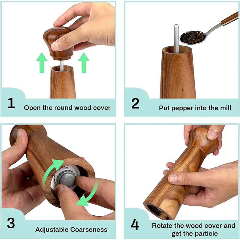 Acacia Salt and Pepper Grinder Premium Pepper Mill Manual Freshly Ground Seasoning Wood Salt and Pepper Grinder