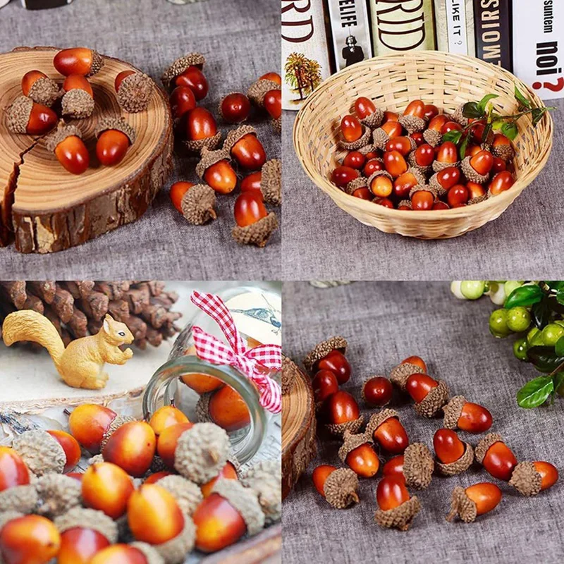 200PCS Mini Artificial Acorns, Bulk With Natural Cap For Fall Thanksgiving Halloween Decoration, Wedding Decor Durable