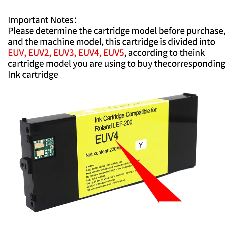 220ML UV Ink ECO-UV EUV EUV2 EUV3 EUV4 EUV5 UV Ink cartridge For Roland LEF-20 LEF-10 LEF-12 LEF-300 LEC-330 LEC-300 LEC540 chip