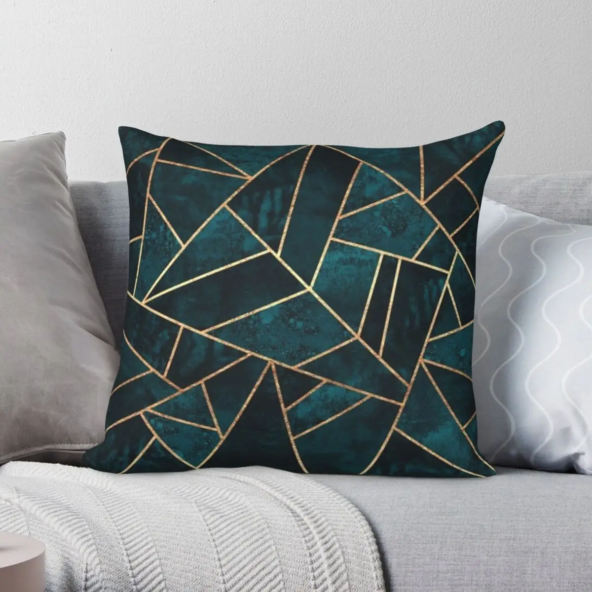 

Deep Teal Stone Pillowcase Polyester Linen Velvet Printed Zip Decor Car Cushion Cover Wholesale