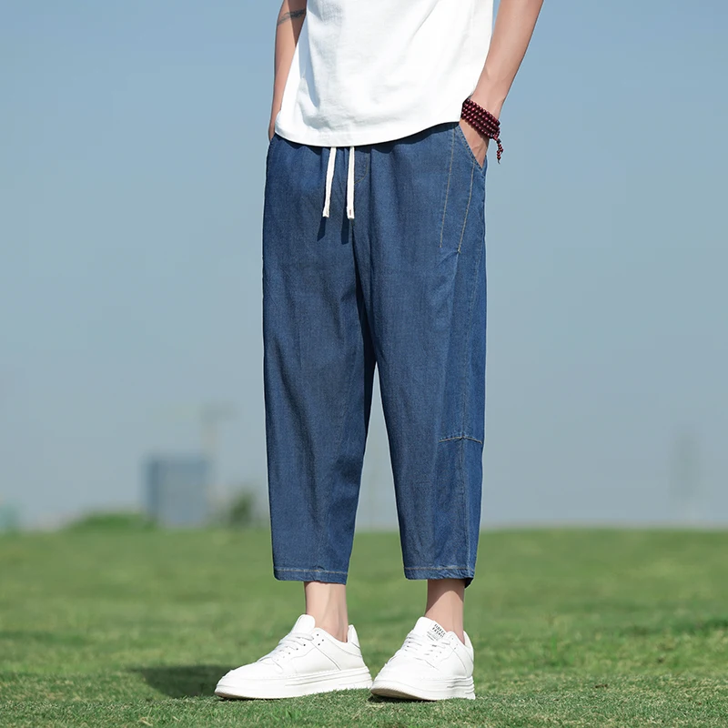 

Новые мужские повседневные хлопковые льняные джинсовые брюки, свободные прямые брюки Harlan, молодежные широкие джинсы Harlan Sle, свободный крой, современный Sle