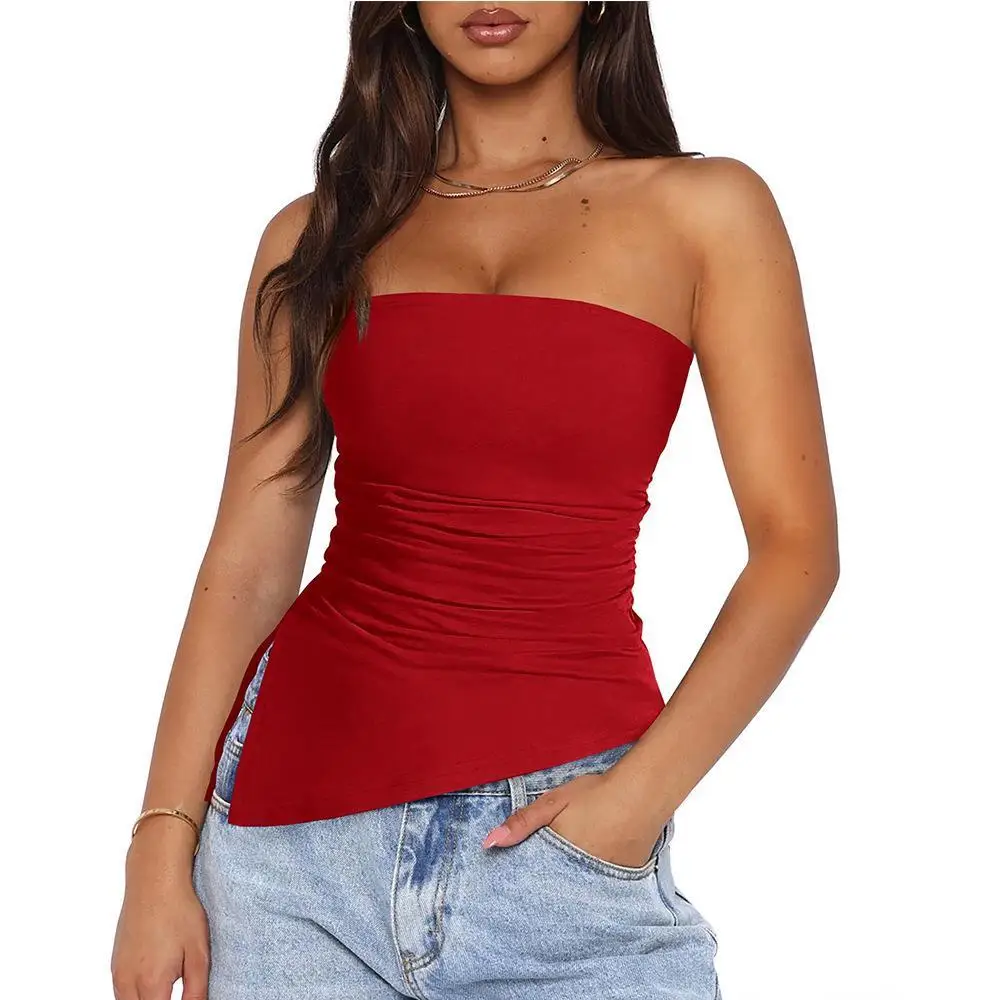 

Sexy Trendy Girl Summer 2025 New Cross-Border Spicy Girl Pleated Y2K Slit Asymmetrical Tube Top TK Sexy Top European Sle Ba...