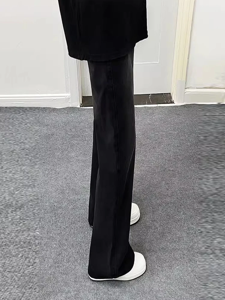 

American High Street Knife Slim Fit Jeans for Men Straight Leg Bla Color Height Enhancing Wide Leg Pants