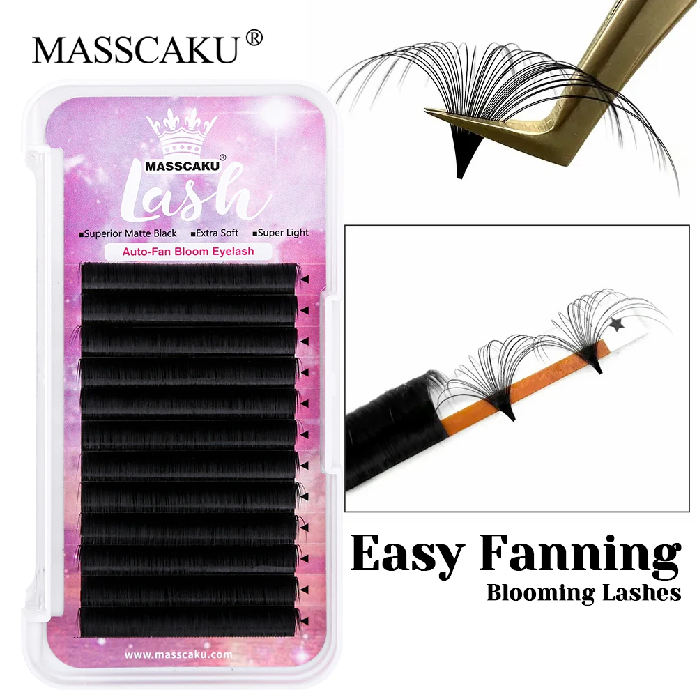 MASSCAKU High Quality C D Curl Fluffy One Second Flowering Lash Individual Handmade Natural Easy Fanning Eyelash Easy to Operate