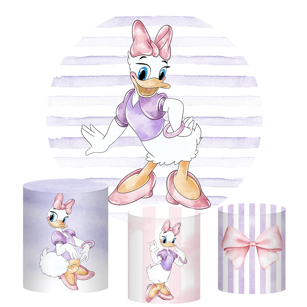 Круглый фон с изображением Дейзи, фиолетовая полоса, настенный декор для вечеринки, декор для девочек, новорожденный детский душ, фон для вечеринки в честь первого дня рождения