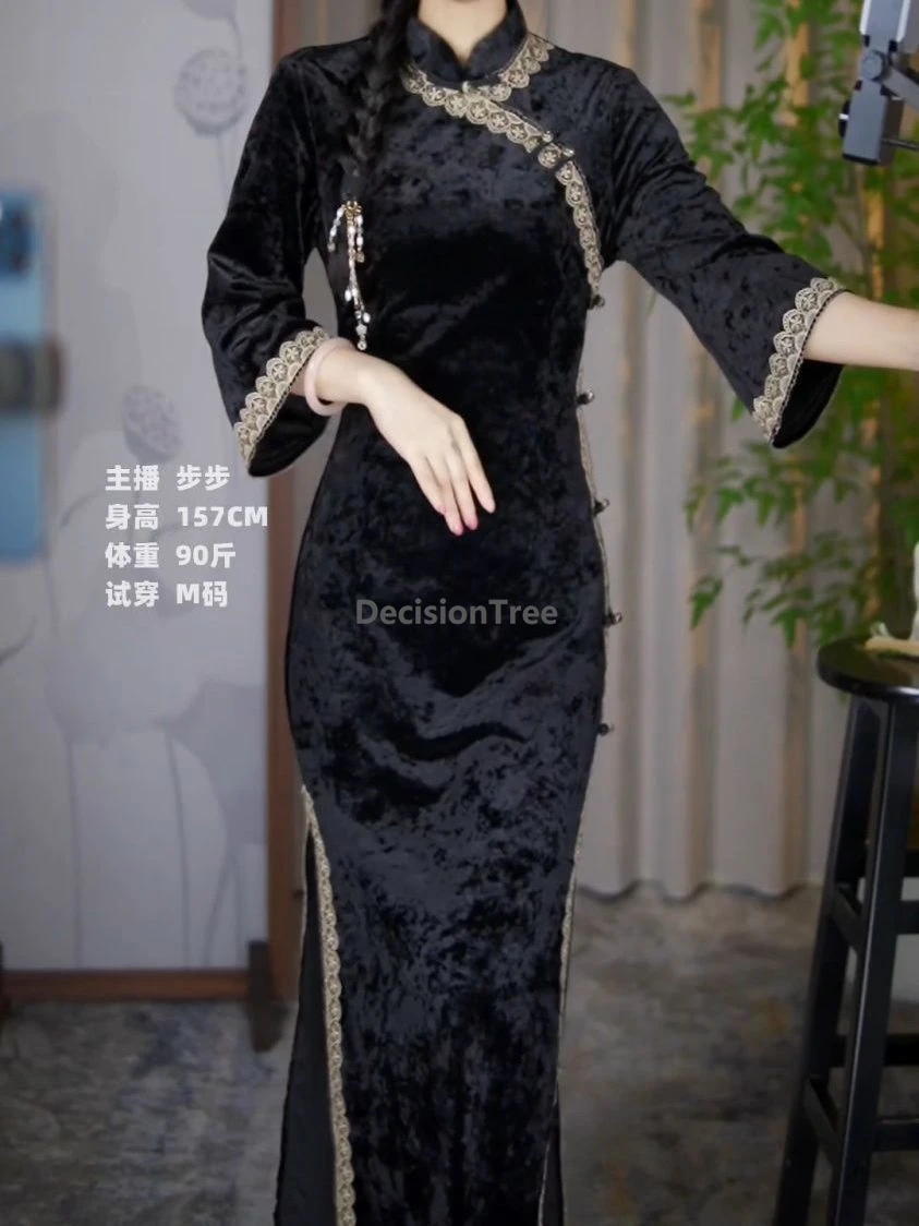 

2025 high end fashionable advanced sense temperament chinese cheongsam fit slimming waist cinching dress vintage elegant qipao