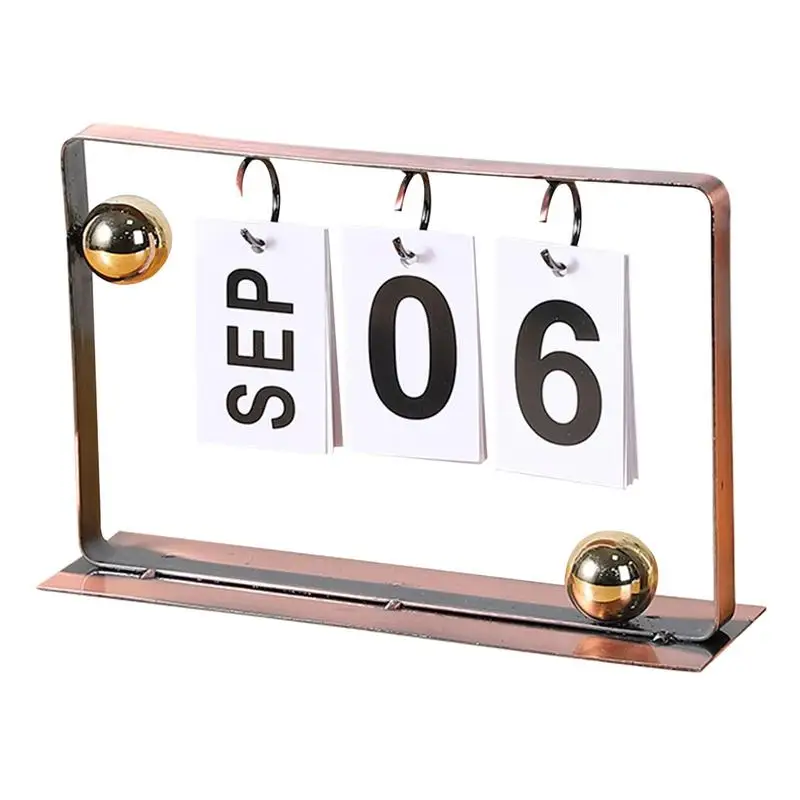 Perpetual Desk Calendar Stand Up Metal Flipping Calendar Reusable Large Display Iron Art Calendar Home Decor Standing Kitchen