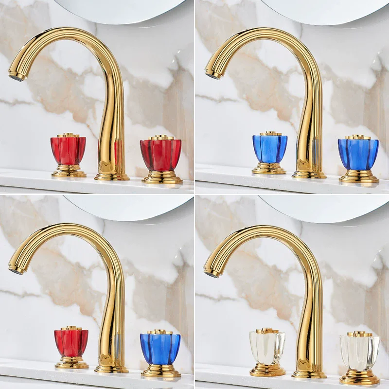 

Gold Crystal Bathroom faucet widespread Gold Basin faucet Lavotory Tap luxury Basin Mixer Hot And Cold shower room sink Faucet
