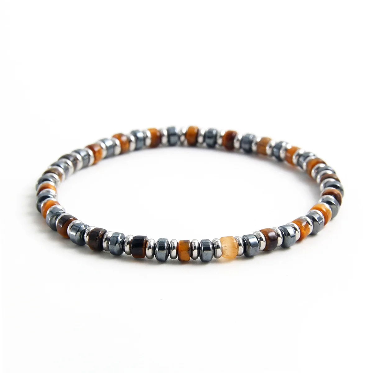 New hot selling handmande 18cm nature stone cylindrical tiger eye mix spacer hematite bead bracelet for man woman good luck