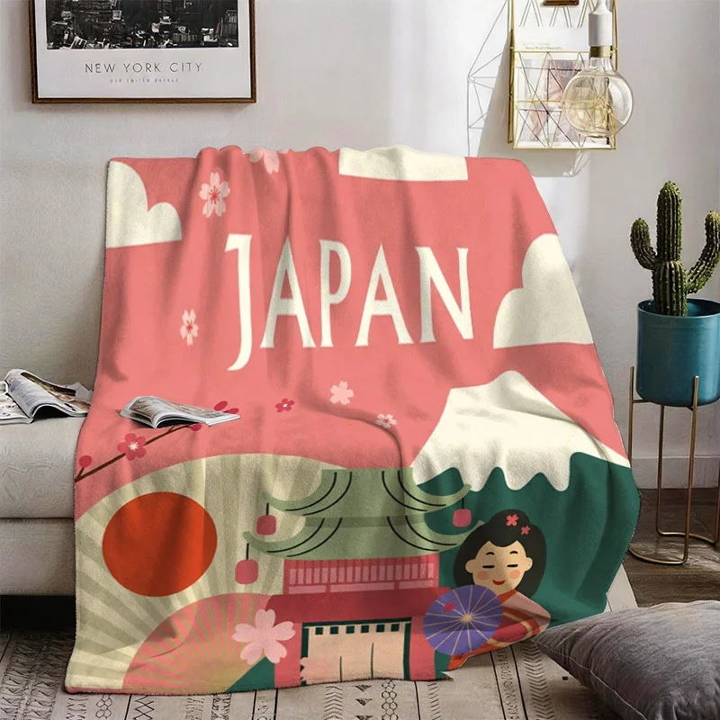 Aesthetic Japan Anime Throw Blanket Mount Fuji Kawaii Japanese Culture Decor Fleece Couch Throw Living Room Home Decoration Gift