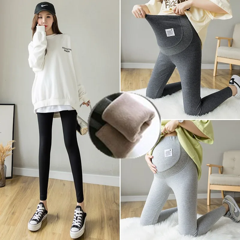 Winter Dense Thick Warm Plus Velvet Cotton Maternity Legging Thermal Fleece Belly Pants Clothes for Pregnant Women Pregnancy