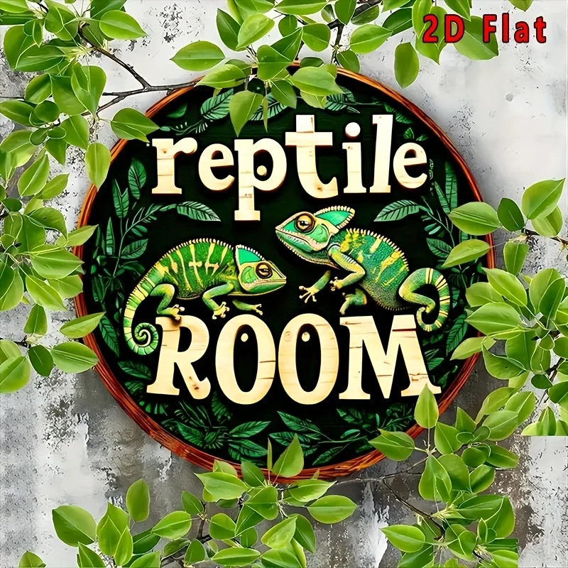 2D Flat, 1pc Vintage Reptile Room Metal Wall Art Sign - Funny Cartoon Aluminum Plaque with Vibrant Lizard Design, 8X8 Inch Round image 6