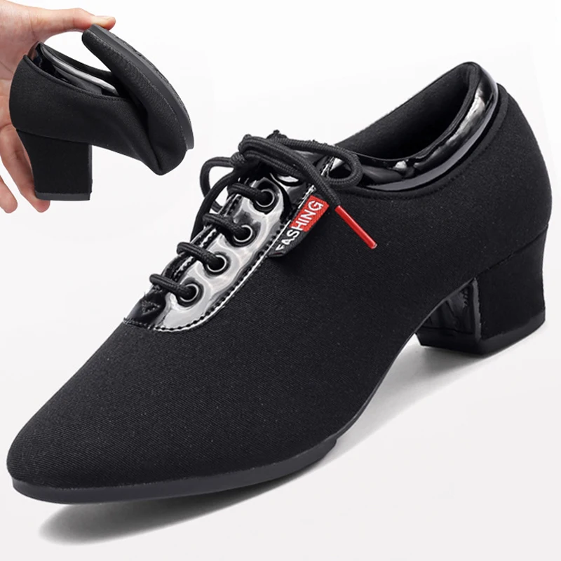 Ballroom Jazz Salsa Men Dancing Shoes Women Dance Shoes Latin Heels 5CM Practice Black/Red Casual Training Modern Dance Sneakers