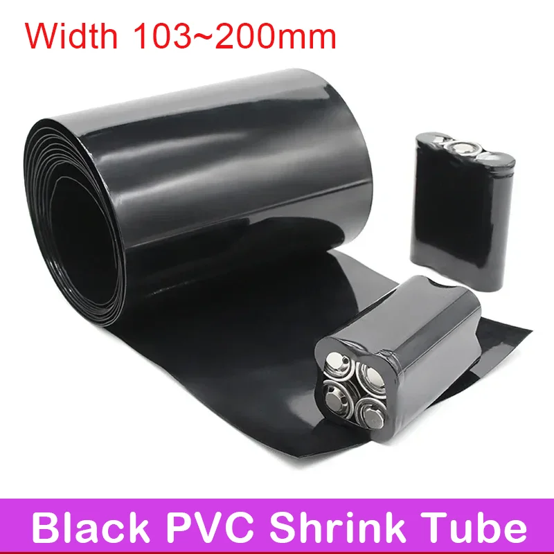 1 Meter Black 18650 Lipo Battery PVC Heat Shrink Tube Pack 103mm ~ 200mm Width Insulated Film Wrap lithium Case Cable Sleeve DIY