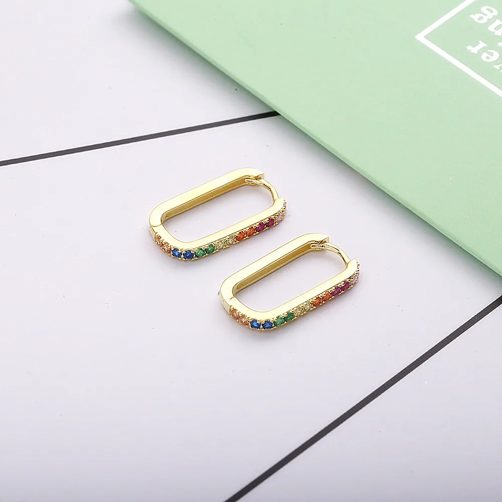 SHADOWHUNTERS حقيقية 925 فضة هوجيز هوب أقراط قوس قزح كريستال ساحة الأطواق للنساء فاسق مجوهرات هدايا باردة #4