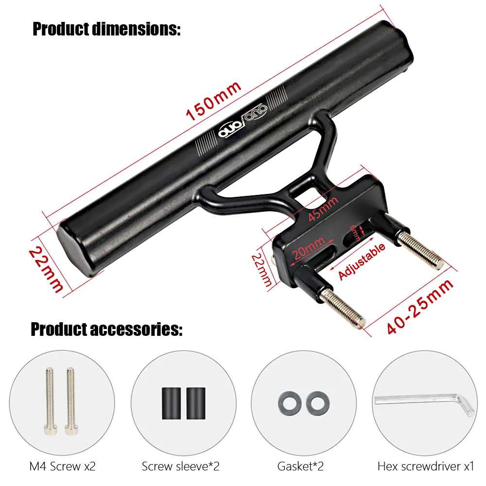 OUO دراجة المقود تمديد الألومنيوم دراجة هوائية جبلية الجبهة ضوء الكمبيوتر قوس دراجة المقود موسع حامل مصباح جبل