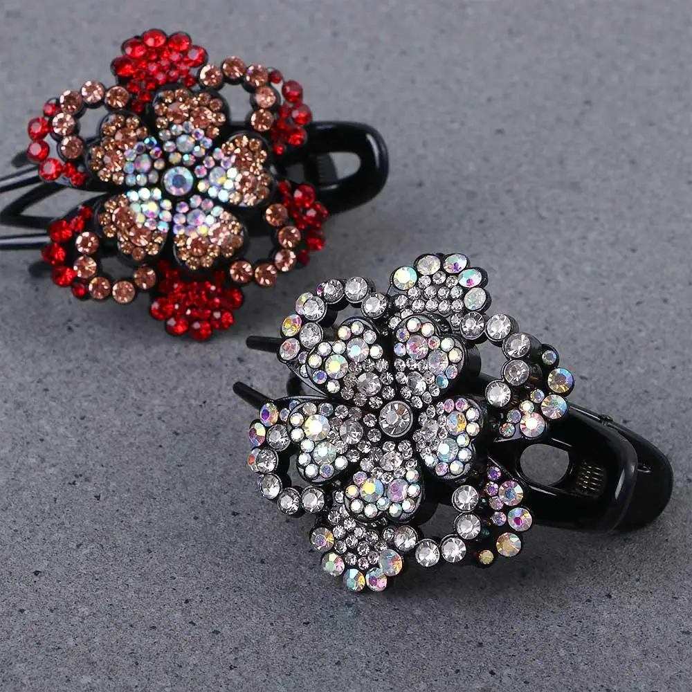 Elegant Simple Hair Clip Acrylic Female Headdress Hair Accessories Ponytail Holder Rhinestone Hair Claw Flower Duckbill Clip