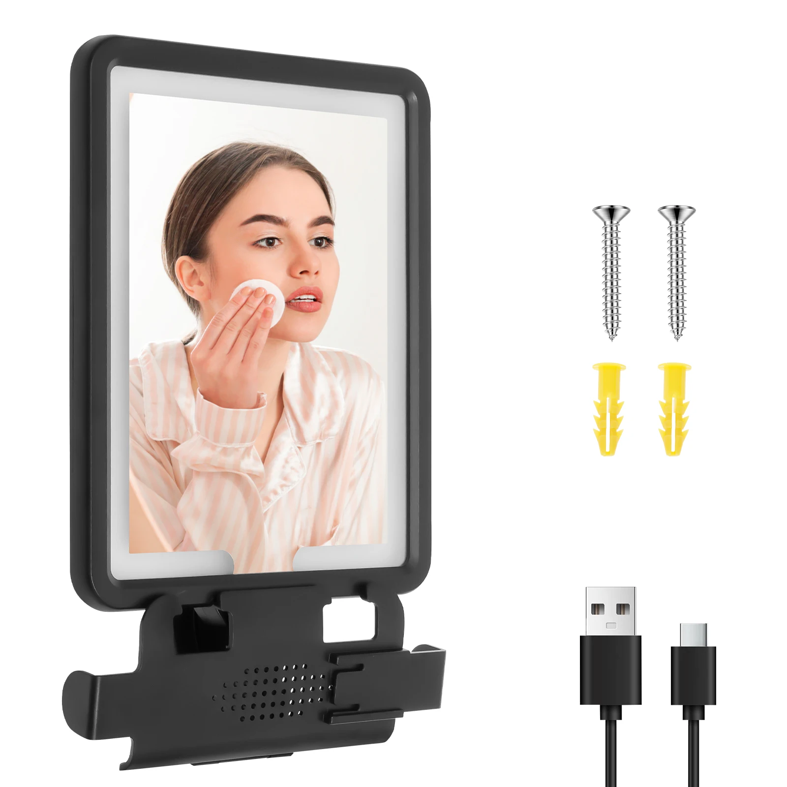 مرآة دش ساخنة بدون ضباب للحلاقة، مرآة دش مضادة للضباب قابلة لإعادة الشحن مع 3 أضواء ملونة وسطوع قابل للتعديل #1