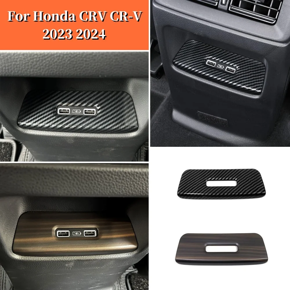 

ABS Carbon Fiber Wood Grain Car Interior Sticker Accessories Armrest Rear USB Panel Cover Frame For Honda CRV CR-V 2023 2024