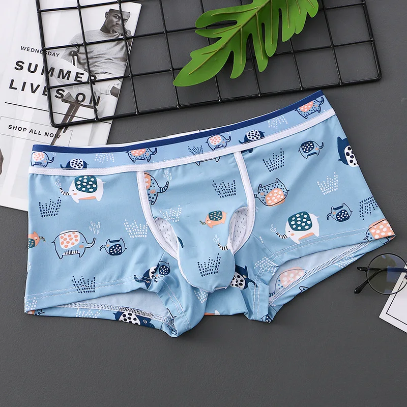 Men\'s Erotic Printed Trunk Elephant Nose Bulge Pouch Separation Boxer Shorts Fashion Ice Silk Quick Dry Comfy Breathable Panties