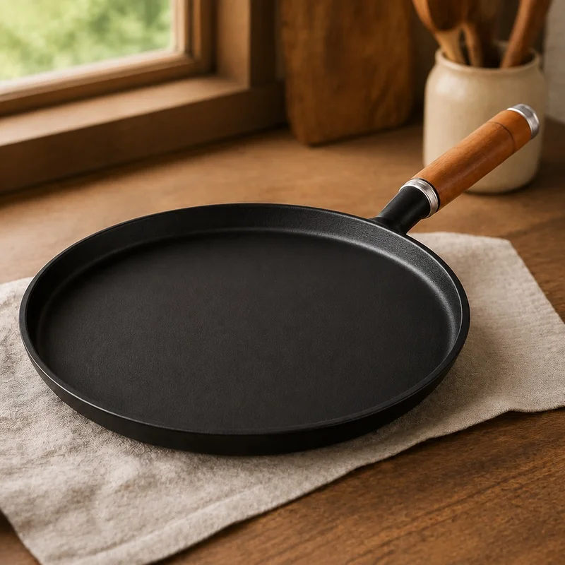 Heavy-Duty Cast Iron Frying Pan Compatible with Gas and Induction Stoves, Perfect for Cooking Eggs, Pancakes, Steaks, and Crepes