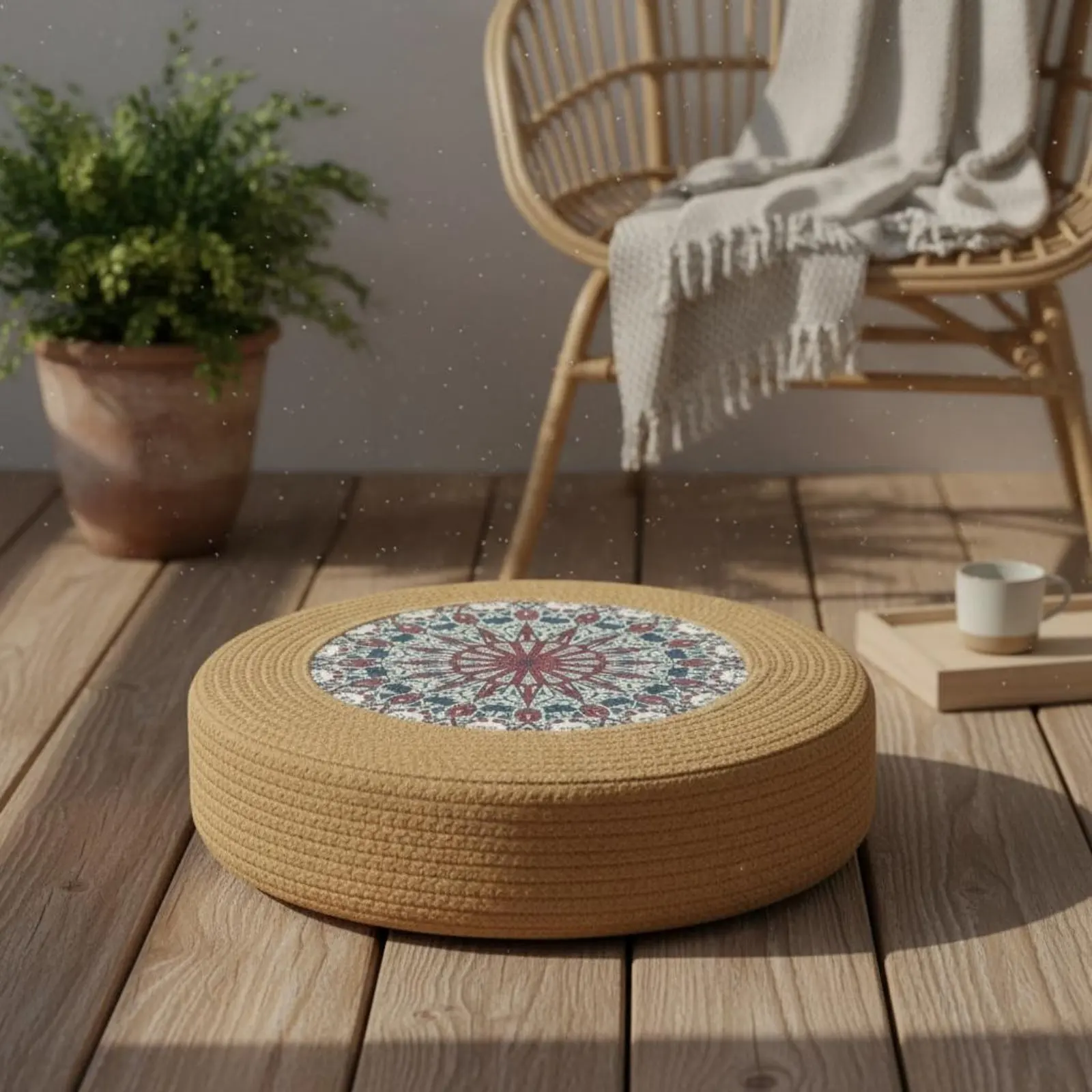 Meditation Floor Pillow Long-Lasting Woven Mat Seat Pillow Woven Woven Mat Pillow Breathable Round Woven Pouf Handmade view 5
